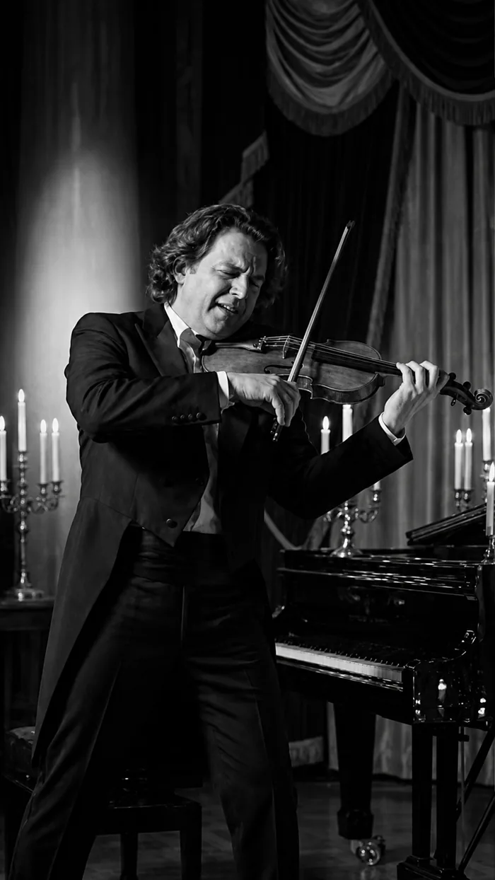 A violinist performing on stage
